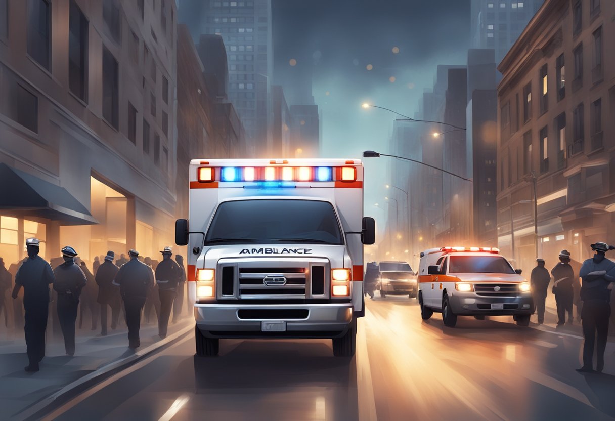 Plano de Ambulância: Importância e Benefícios para a Saúde 2 Uma ambulância com suas luzes piscando e sirenes soando enquanto acelera por uma rua da cidade, cercada por espectadores preocupados e pessoal de emergência.