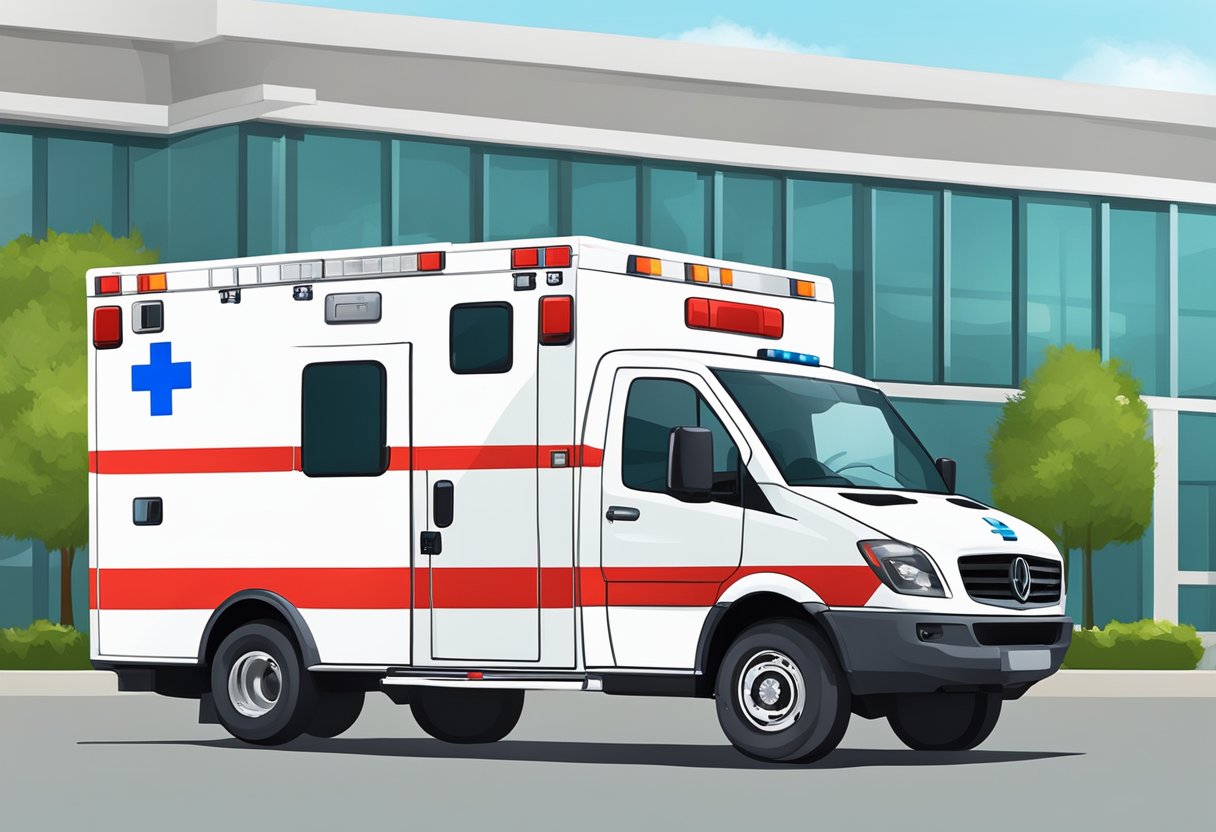 Plano de Ambulância: Importância e Benefícios para a Saúde 9 Uma ambulância com suporte estendido e plano diferencial, estacionada em frente a uma unidade médica