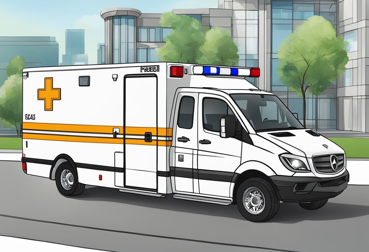 Ambulância Particular 24 Horas: Serviços de Emergência Imediata 4 Uma ambulância particular estacionada do lado de fora de um evento corporativo, com o logotipo da empresa visível no veículo