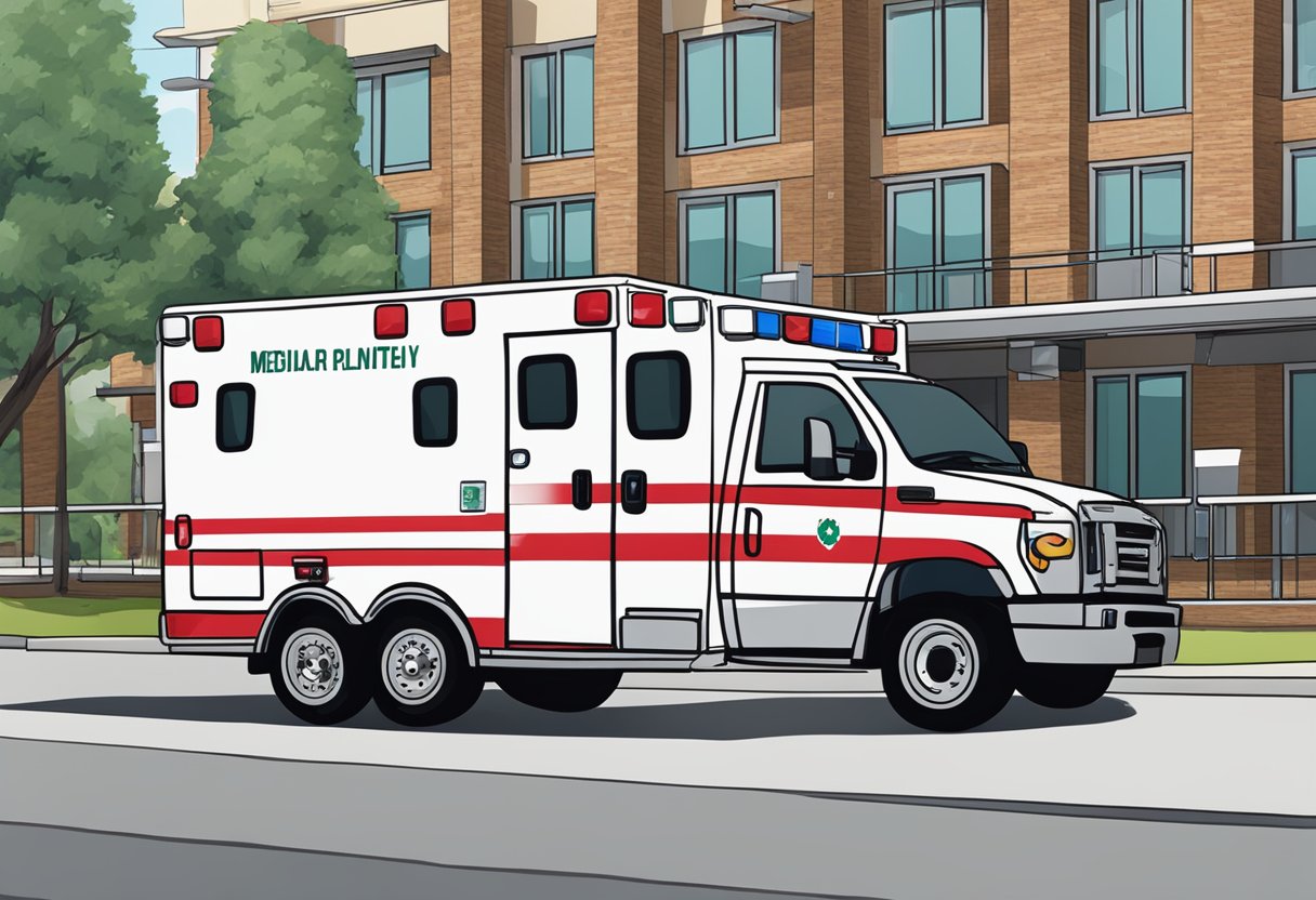 Aluguel de Ambulância Mensal: Solução Eficiente para Empresas de Saúde 3 Uma ambulância estacionada do lado de fora de uma unidade médica, com um cartaz de aluguel mensal exibido na lateral.