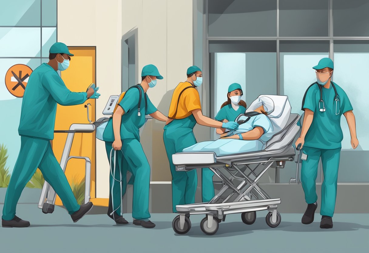 Uma equipe médica corre para atender e intervir em uma situação de emergência urgente