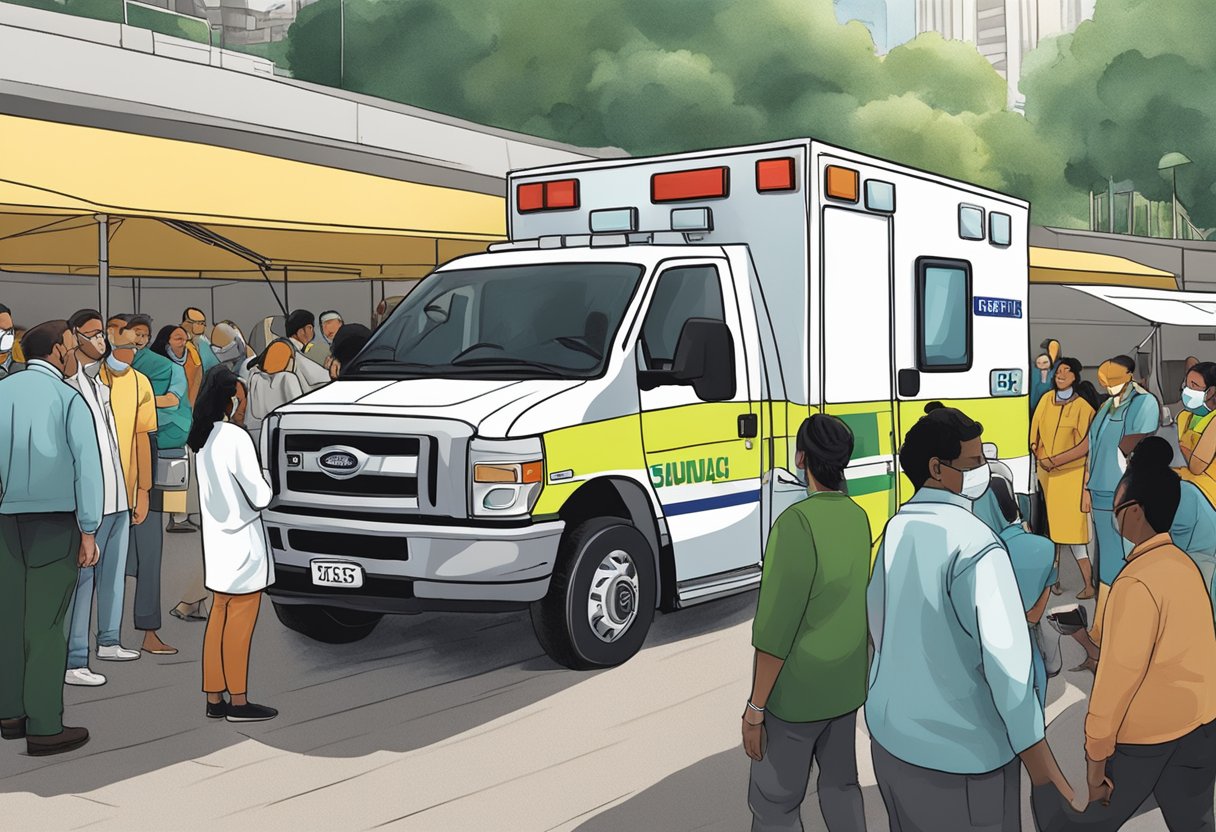Ambulancia para Eventos Curitiba: Soluções Eficazes para Segurança em Festas e Shows 2 Uma ambulância estacionada em um evento ao ar livre em Curitiba, com pessoas reunidas ao redor e profissionais de saúde atendendo a um paciente.