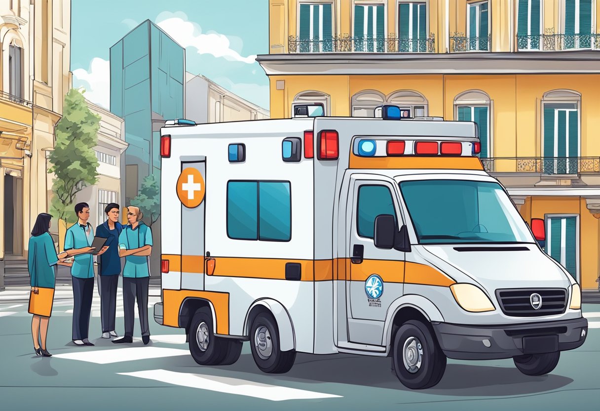 Ambulancia para Eventos Curitiba: Soluções Eficazes para Segurança em Festas e Shows 5 Uma ambulância sendo contratada para um evento em Curitiba, com um representante da empresa e o organizador do evento discutindo os termos e assinando um contrato.