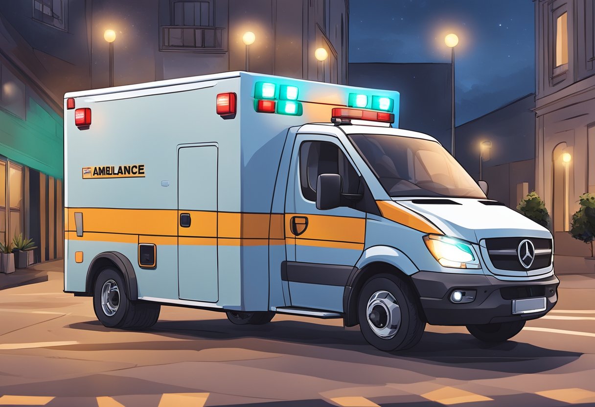 Ambulancia para Eventos Curitiba: Soluções Eficazes para Segurança em Festas e Shows 7 Uma ambulância estacionada do lado de fora de um local de eventos em Curitiba, com as luzes de emergência piscando