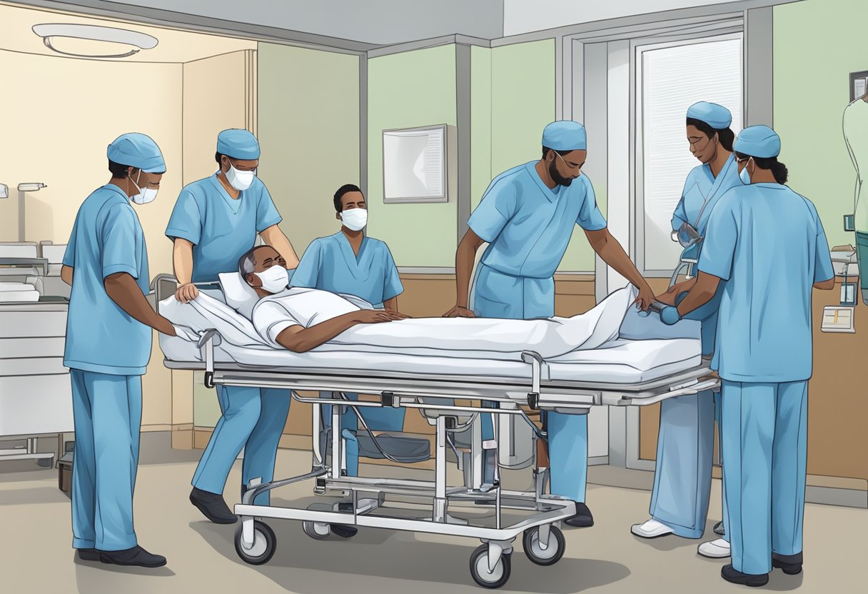 Transporte de Acamados: Guia Essencial para Serviços Seguros 4 Um grupo de profissionais recebendo treinamento sobre o transporte de pacientes acamados em um ambiente médico