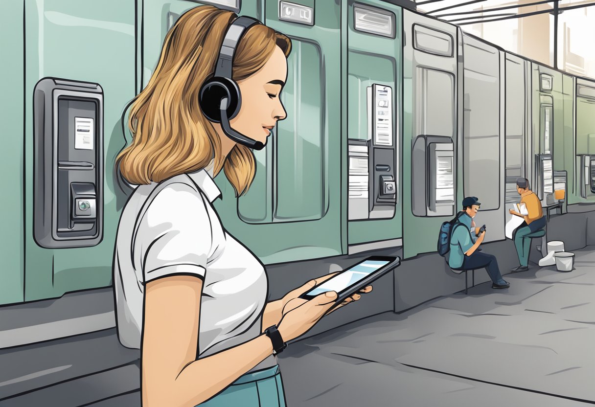 Uma pessoa usando um dispositivo móvel para solicitar um orçamento para um banheiro móvel para eventos