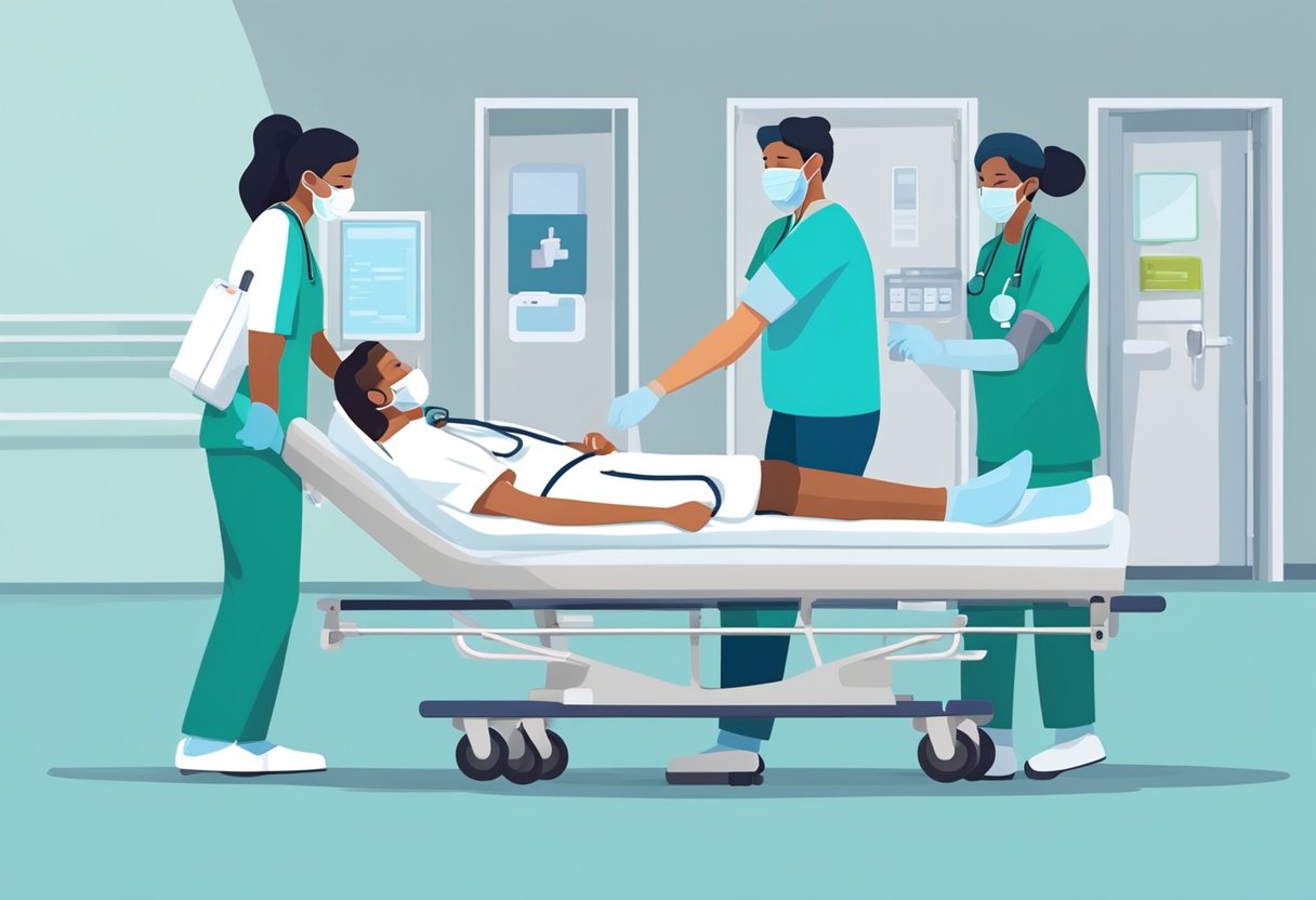 Transporte de Paciente Acamado: Serviços Essenciais e Cuidados Necessários 6 Um paciente em uma cama de hospital sendo cuidadosamente levantado e fixado em uma maca especializada pela equipe médica, seguindo protocolos rigorosos para o transporte de pacientes acamados.