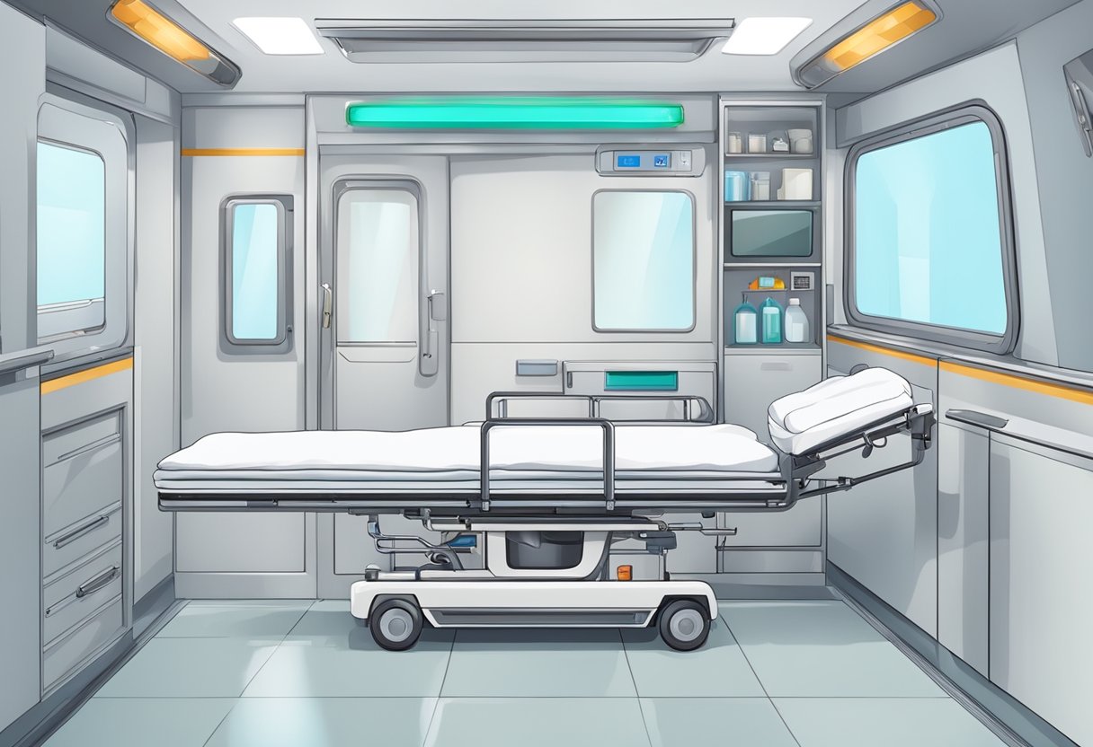 Transporte de Paciente Acamado: Serviços Essenciais e Cuidados Necessários 7 Um interior de ambulância moderna com equipamentos médicos e uma cama para transportar um paciente acamado