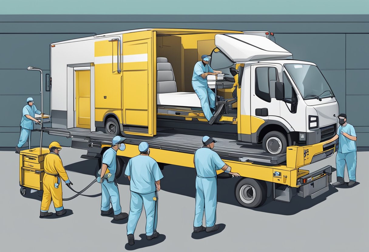 Empresa de Remoção Hospitalar: Serviços Essenciais e Cuidados Necessários 5 Uma cama de hospital sendo carregada em um veículo de remoção especializado, com trabalhadores uniformizados supervisionando o processo.