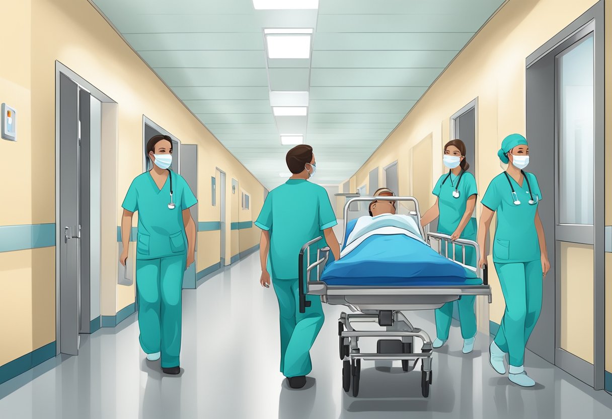 Serviços de Remoção de Pacientes: Guia Prático e Completo 7 Uma equipe médica transporta cuidadosamente um paciente em uma maca por um corredor do hospital.