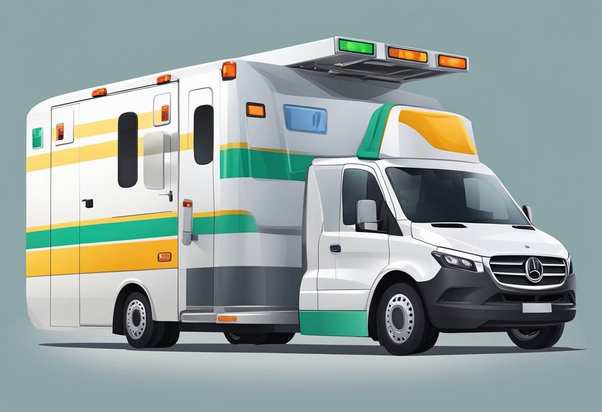 Um veículo de transporte hospitalar equipado com recursos de segurança e ferramentas de gerenciamento de riscos para o transporte de pacientes
