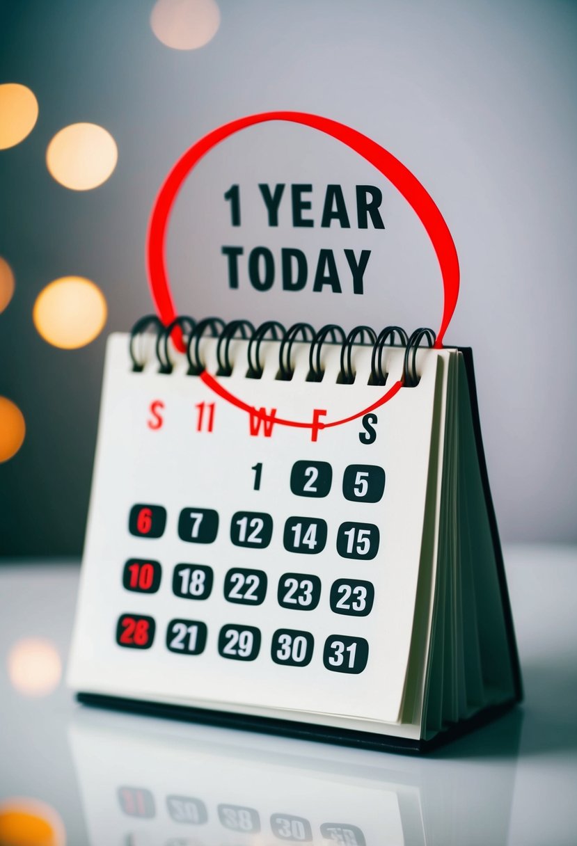 A calendar with a red circle around the date one year from today