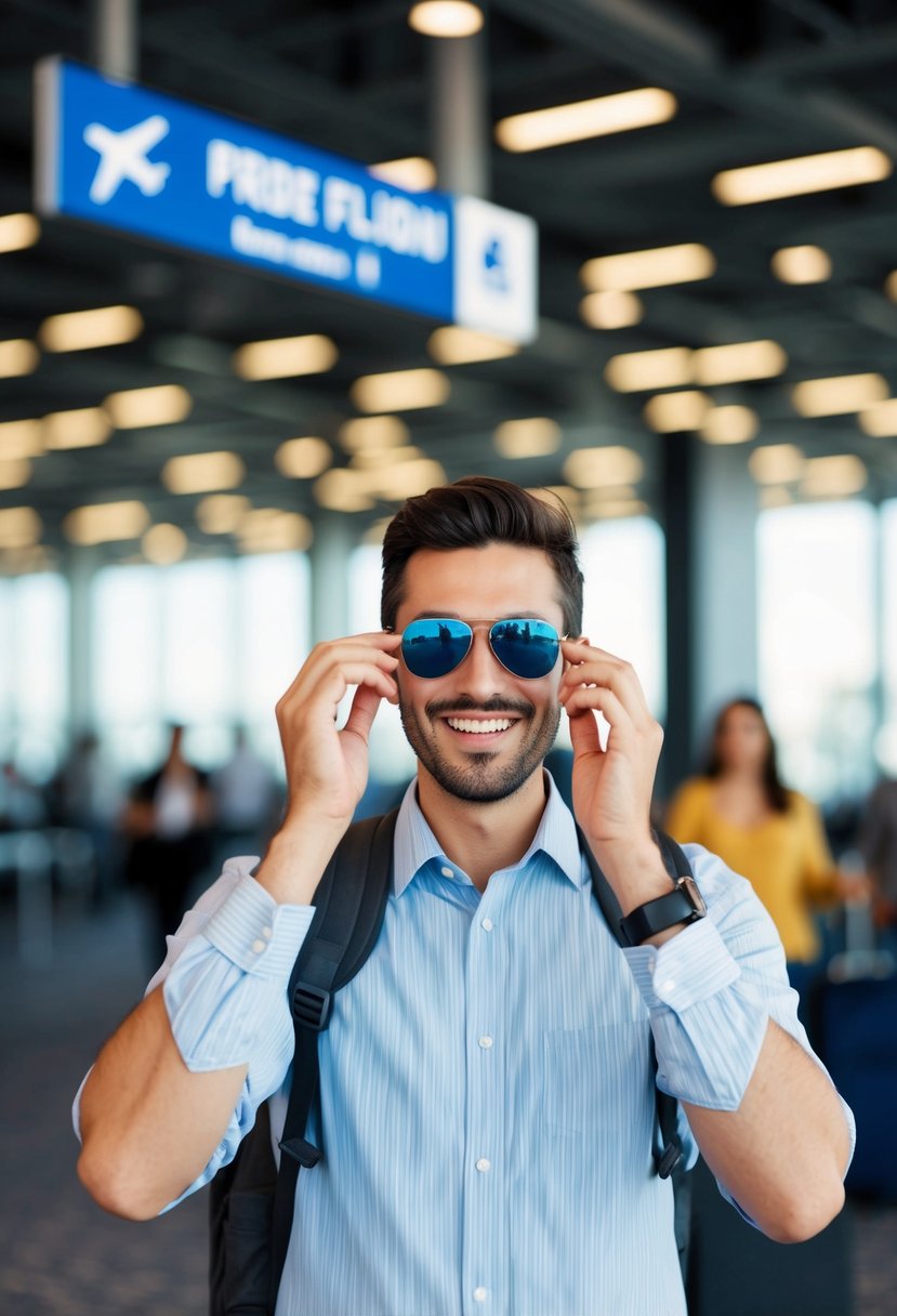 A traveler happily redeems points for a free flight, while frowning at high annual fees