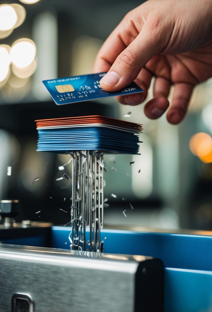 A stack of credit cards being shredded by a powerful machine