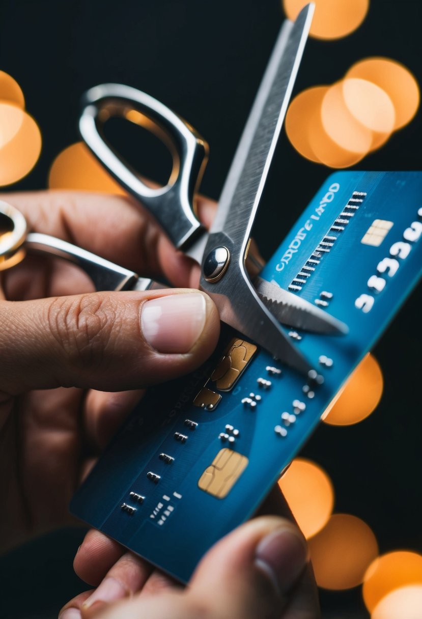 A person cutting up a credit card with scissors