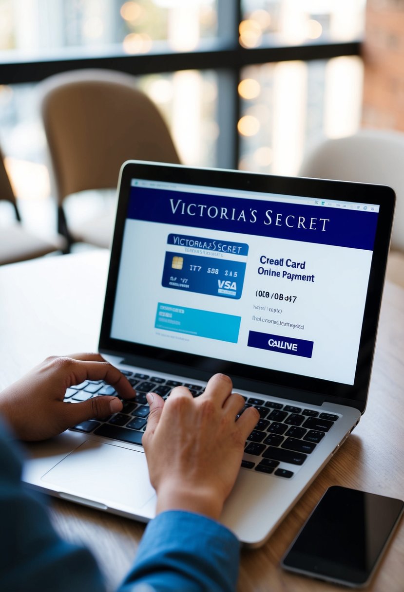A person using a laptop to make a Victorias Secret credit card payment online