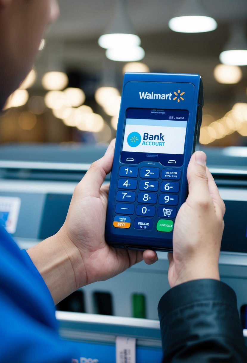 A customer at Walmart completes a purchase using their bank account for a seamless and secure transaction, earning financial benefits and rewards without the need for a credit card