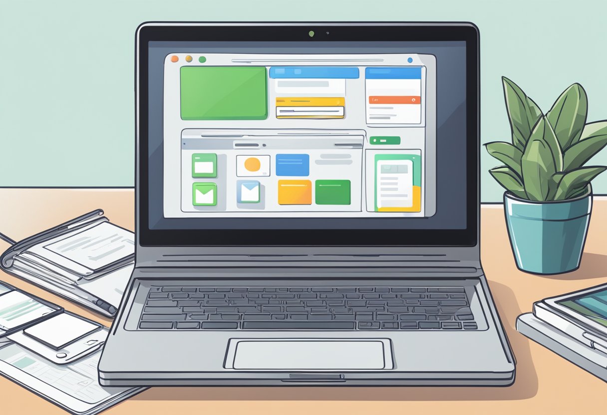 A laptop open on a desk with a search engine open, displaying various options for purchasing an eSIM online