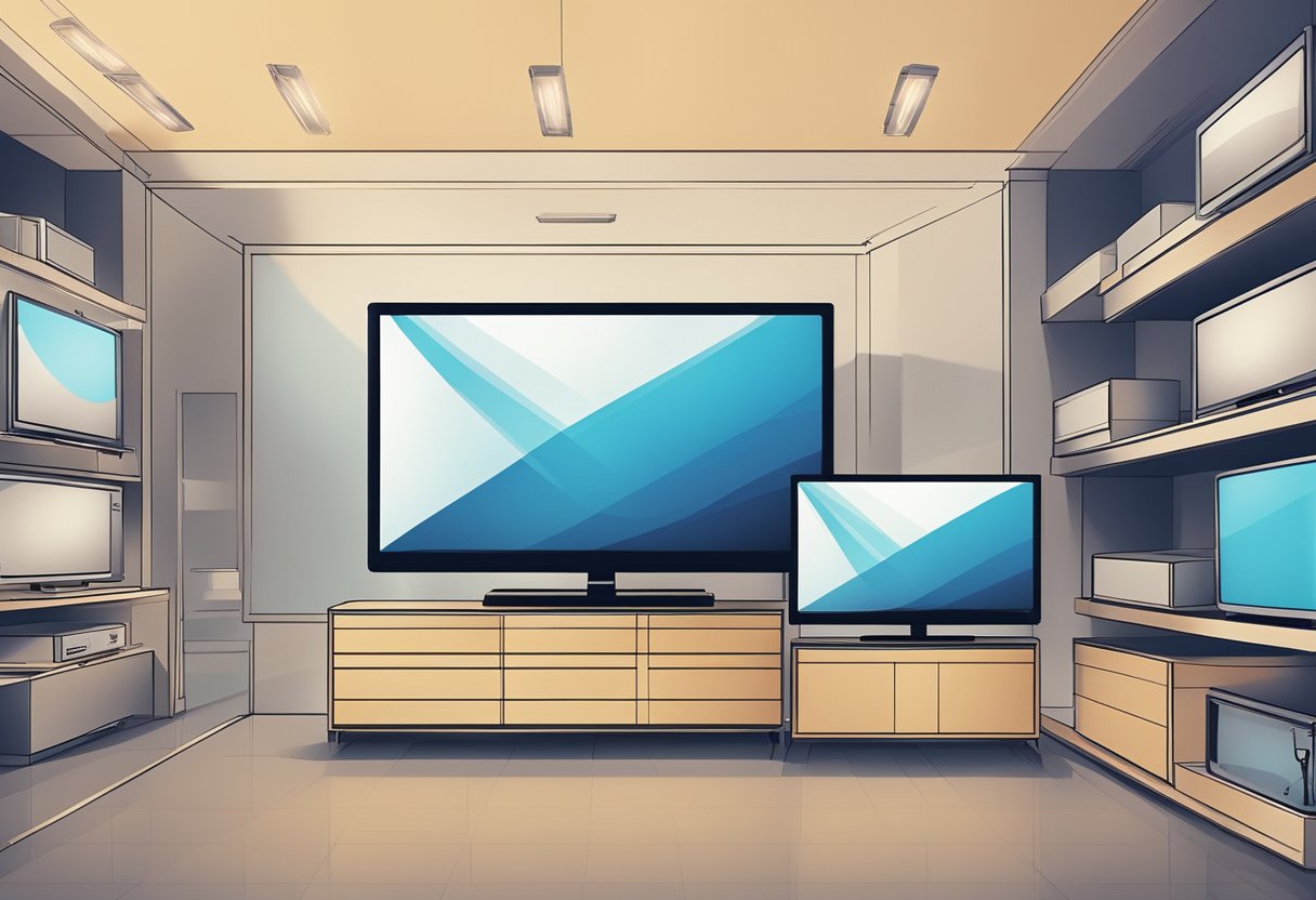 A TV and a commercial display side by side, with the TV appearing sleek and modern, while the commercial display is larger and sturdier, with a more industrial design