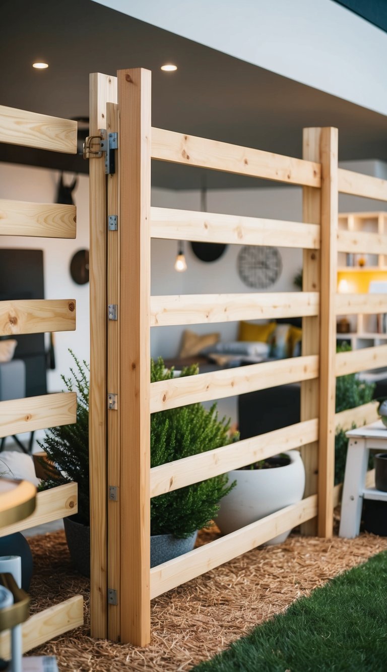A wooden-framed cattle panel fence stands tall in a modern DIY setting, surrounded by various design ideas
