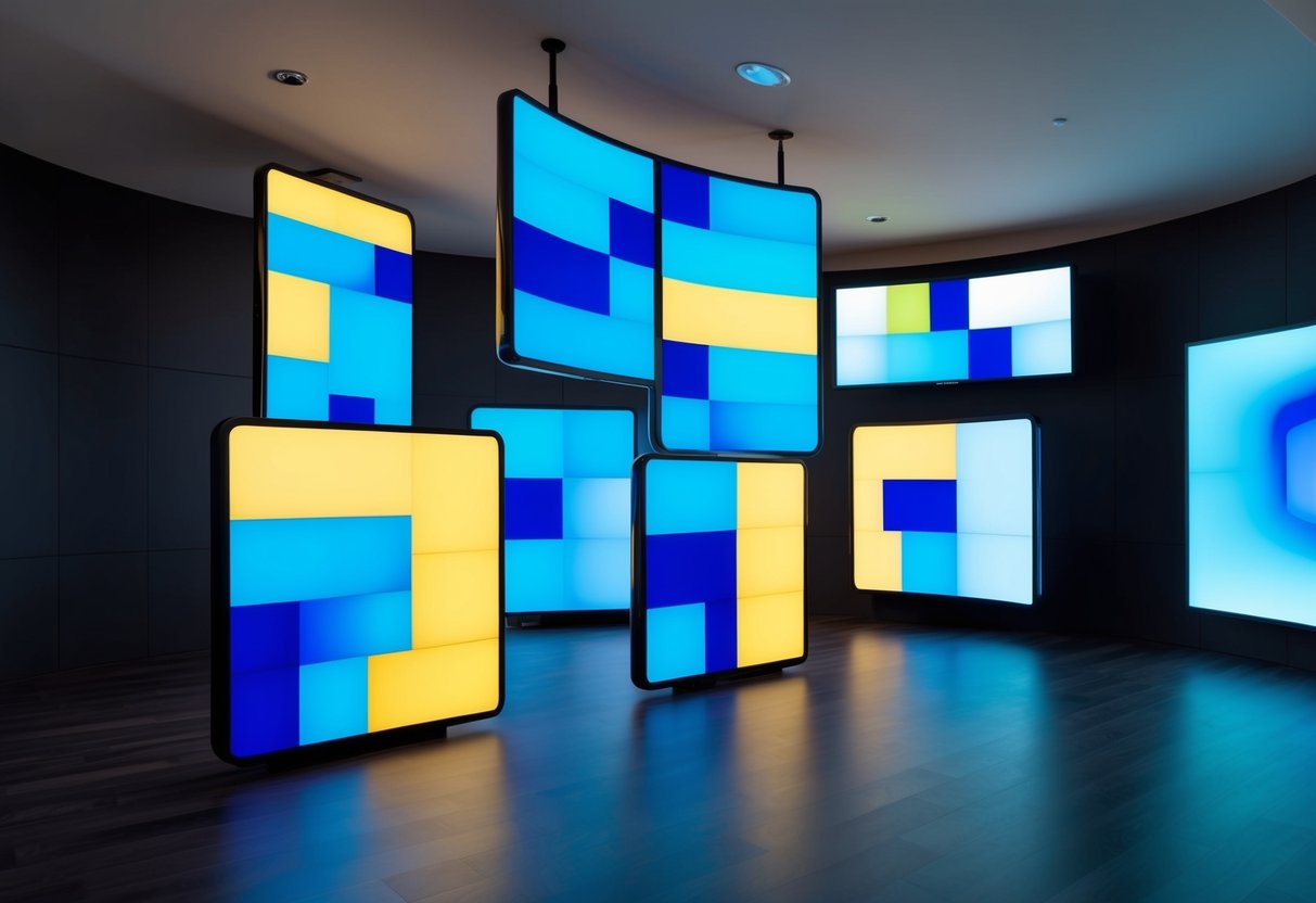 A futuristic LED display morphs into various custom shapes and sizes, showcasing its enhanced flexibility and adaptability