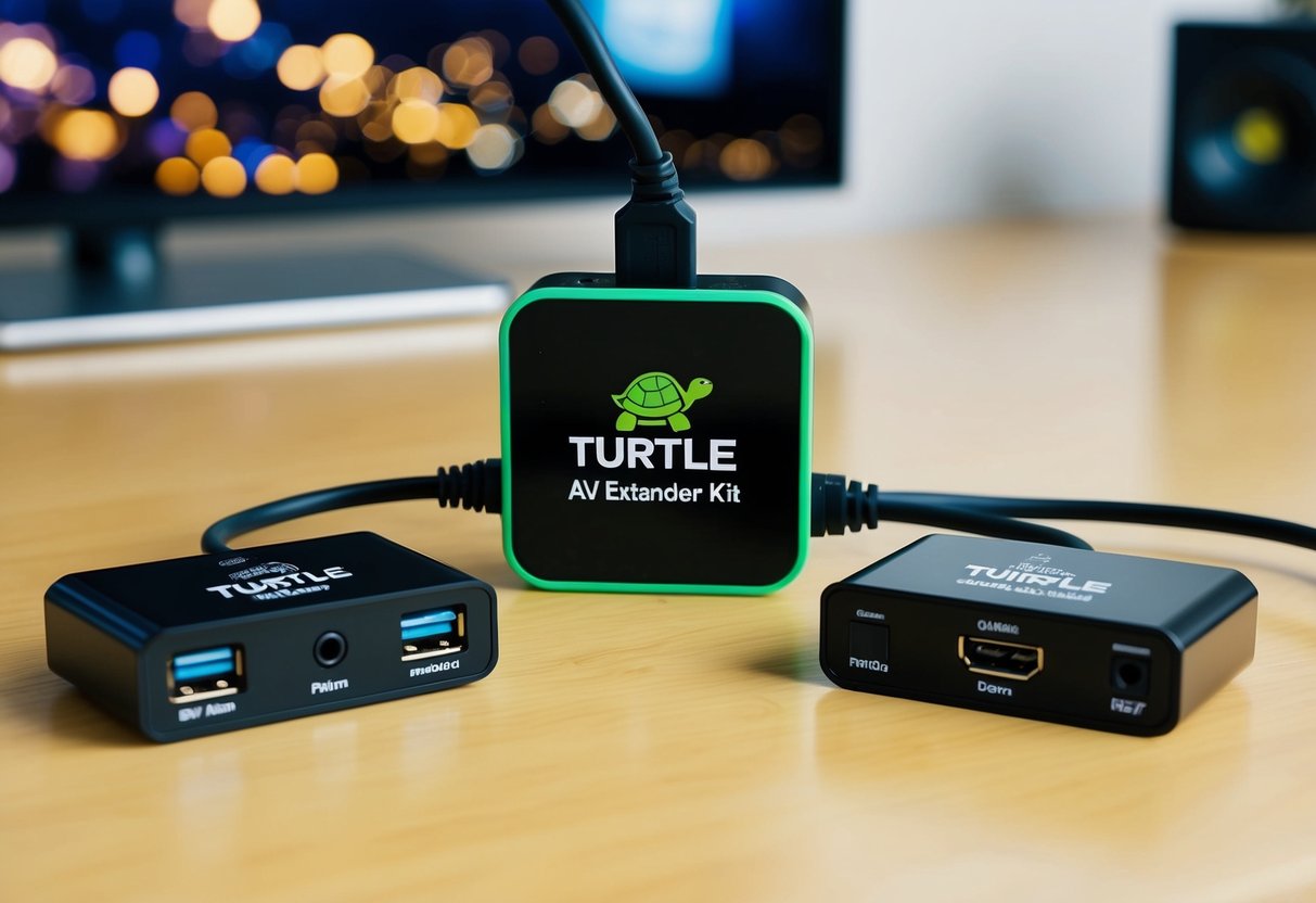 A Turtle AV USB extender kit connecting media and AV devices in a seamless installation setup