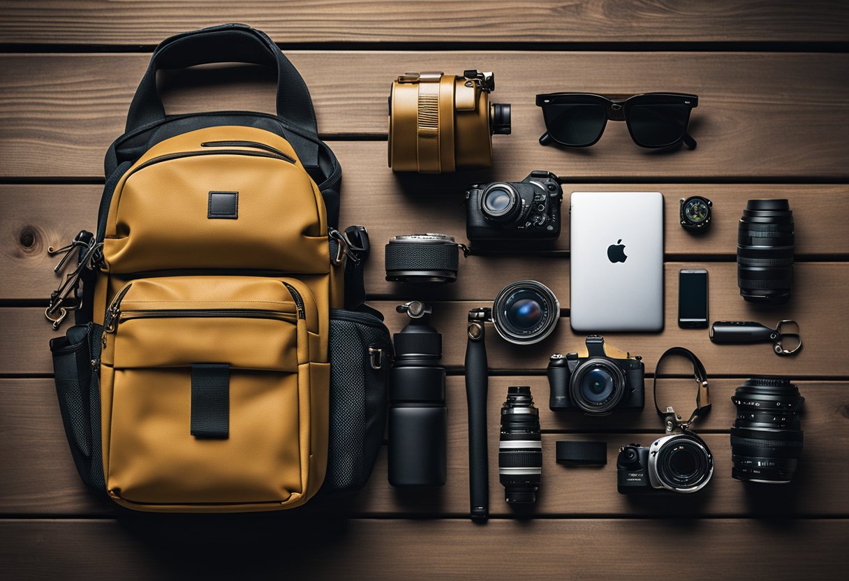 A beginner's fishing chest bag, an affordable option, a high-end model, and a custom-designed bag displayed side by side on a wooden table