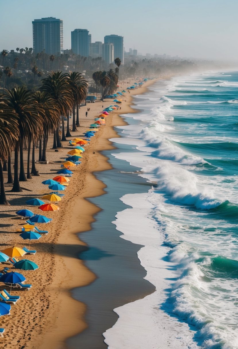 10 Best Beaches in Los Angeles: Your Guide to Sun, Sand, and Surf 1 Golden sands, crashing waves, palm trees, and colorful umbrellas dot the coastline of the 10 best beaches in Los Angeles