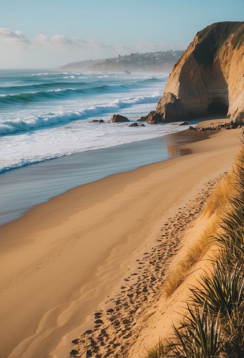10 Best Beaches in Los Angeles: Your Guide to Sun, Sand, and Surf 5 Golden sand stretches between the rolling waves and rocky cliffs at Zuma Beach, one of Los Angeles' top 10 beaches