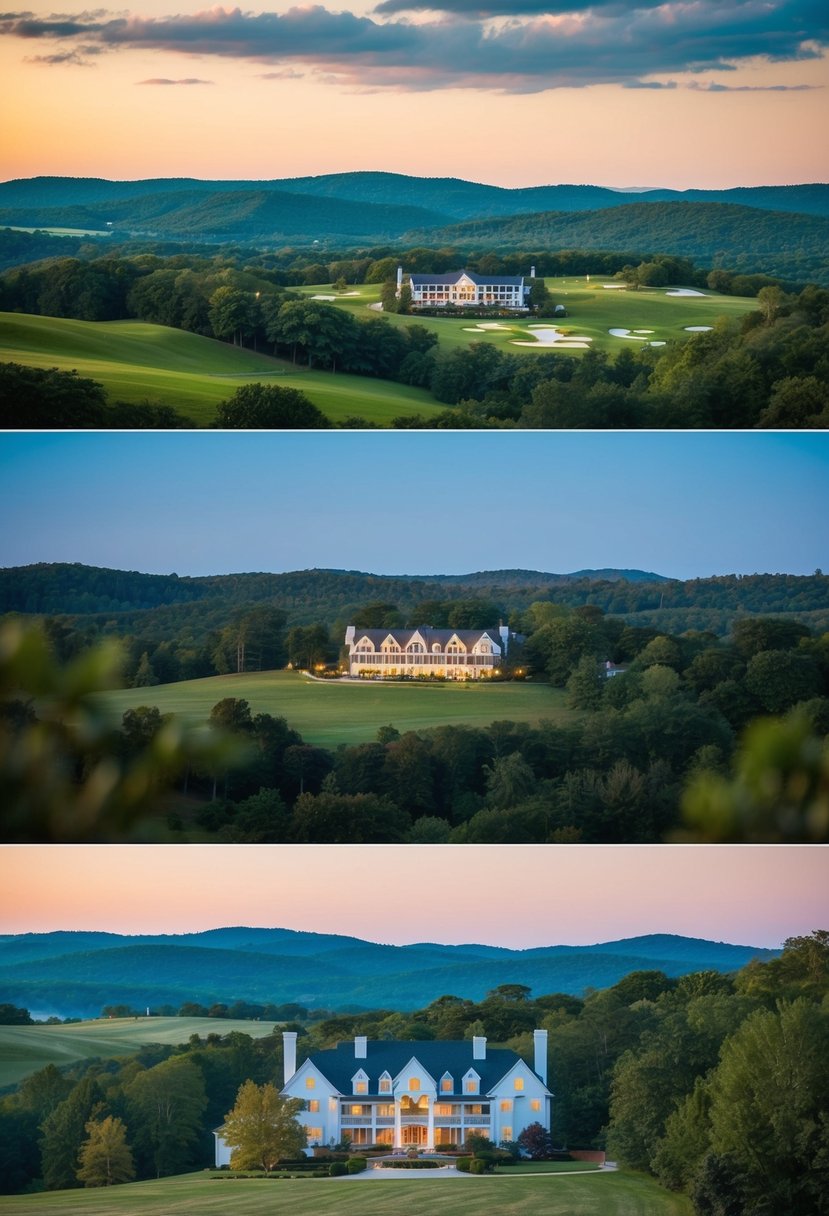 10 Best Resorts in Virginia for an Unforgettable Getaway 3 A scenic view of Primland, nestled within the lush Virginia landscape, with rolling hills, a luxurious resort, and a serene atmosphere