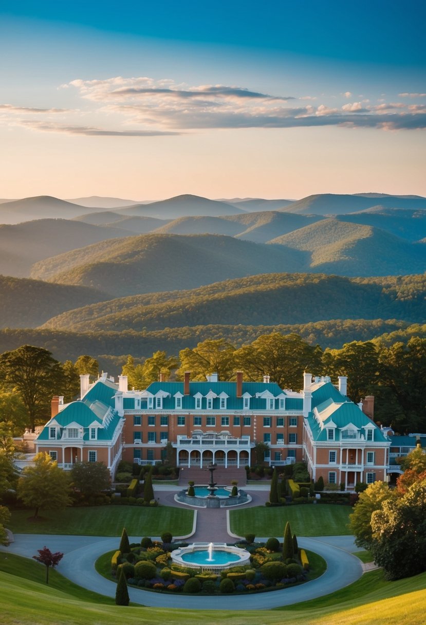 10 Best Resorts in Virginia for an Unforgettable Getaway 6 A grand, historic resort nestled in the rolling hills of Hot Springs, Virginia. The sprawling property features elegant architecture, lush gardens, and a picturesque backdrop of the Allegheny Mountains