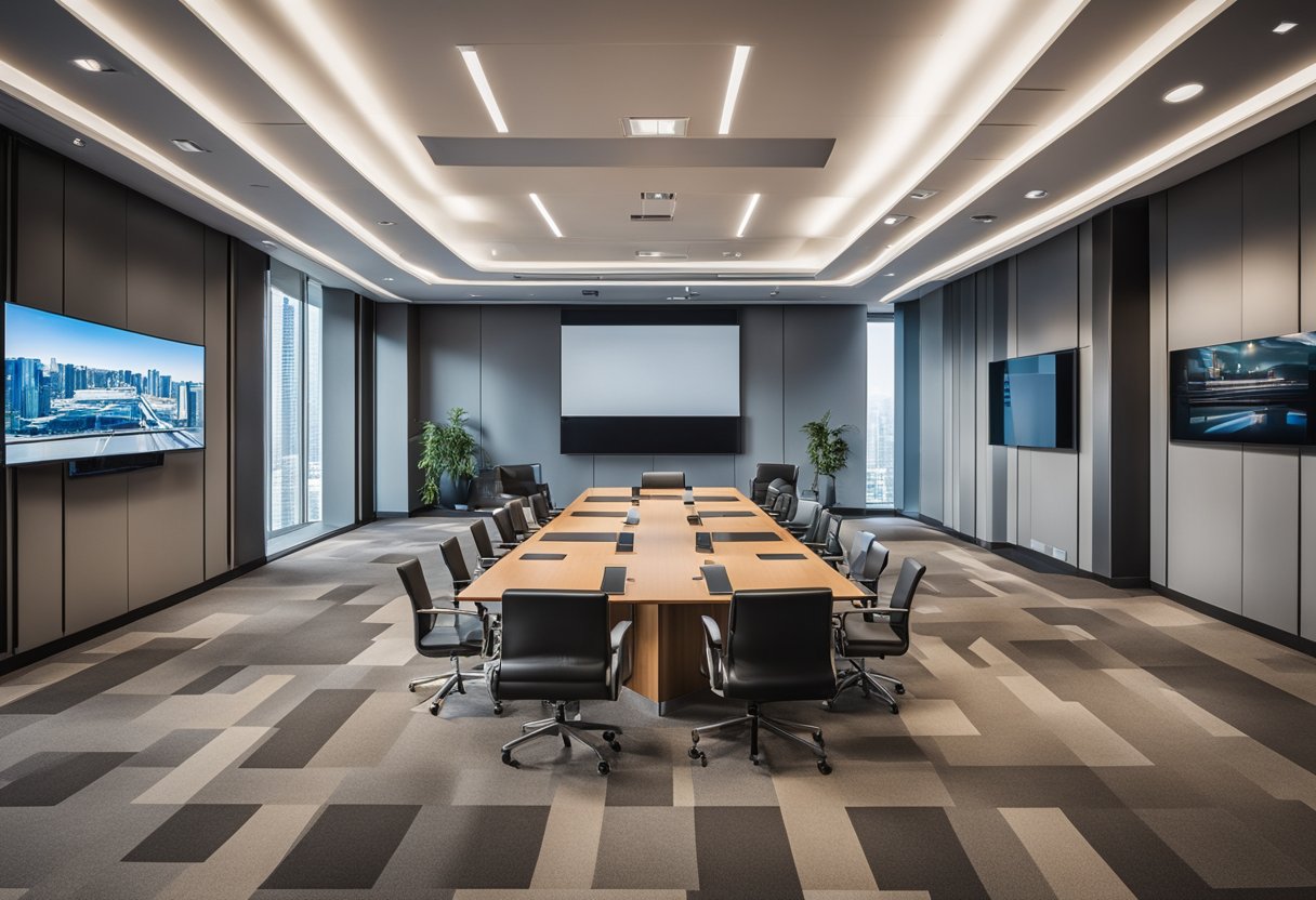 A smart meeting room with advanced technology and interactive features, presenting challenges and benefits for users