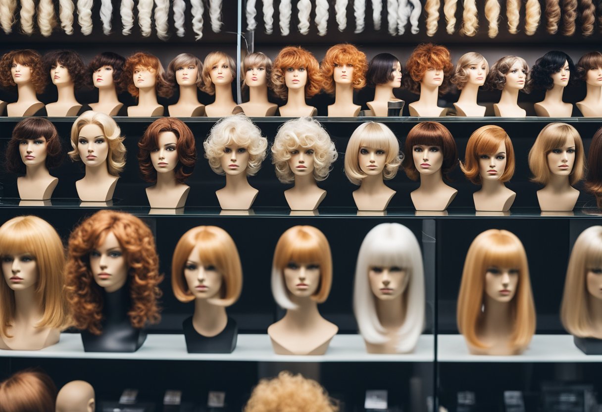 display of wigs and hair extensions