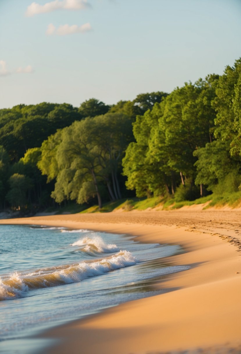 10 Best Beaches in Wisconsin: Uncover Stunning Coastal Gems 7 Golden sand, gentle waves, and a backdrop of lush green trees at Nicolet Bay Beach in Door County, Wisconsin