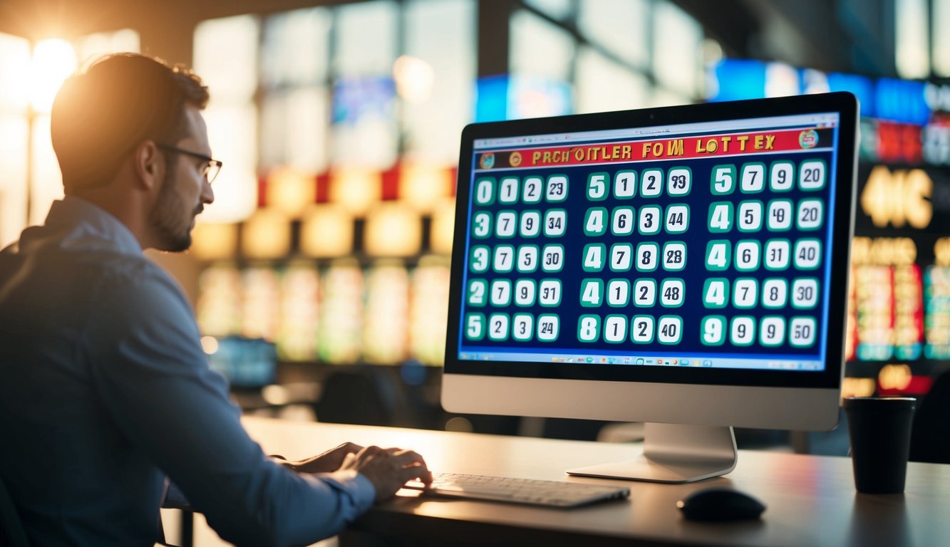 Sebuah layar komputer menampilkan berbagai nomor lotere dan grafik
