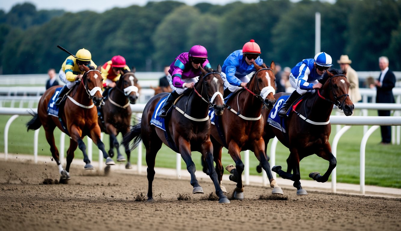 Kuda berlomba di trek, penonton bersorak, joki mendorong tunggangan mereka maju, dan bandar taruhan mengambil taruhan