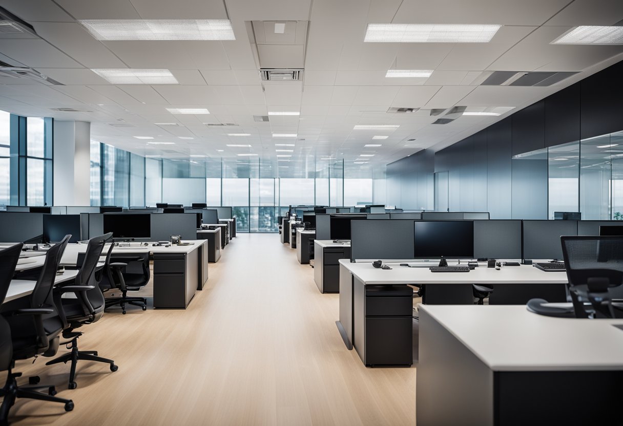 Ruang kantor modern dengan teknologi audio visual terintegrasi yang meningkatkan produktivitas dan nilai