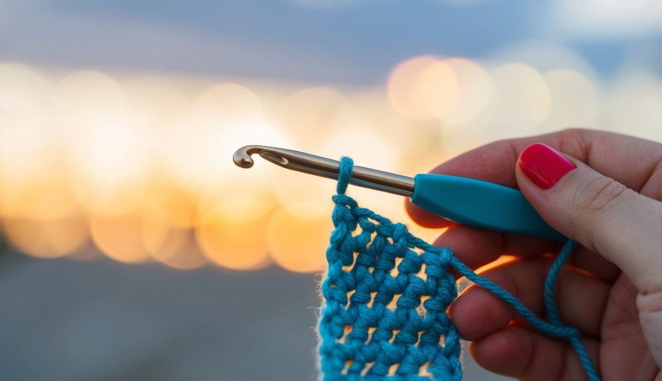 A crochet hook skipping a stitch in a pattern
