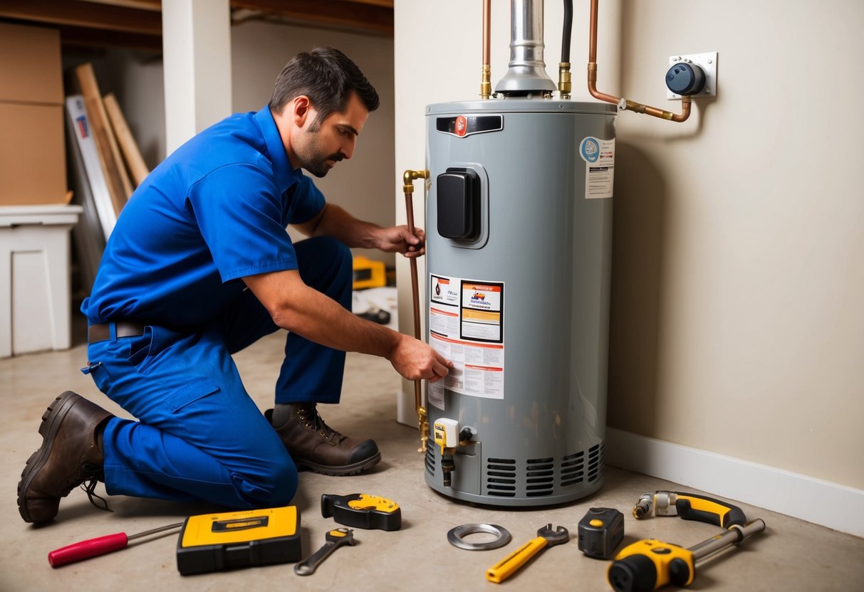 Cost Factors for Emergency Water Heater Repairs in San Francisco: Key Considerations 1 A plumber repairing a water heater in a San Francisco basement. Tools and spare parts scattered around. Time is of the essence