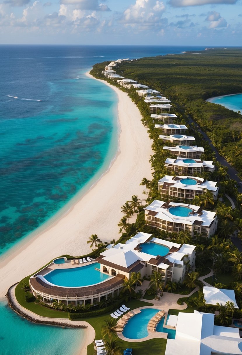 7 Best Resorts in Mexico for a Dreamy Getaway 13 Aerial view of 7 luxurious resorts in Mexico, nestled along pristine beaches with easy access to crystal-clear waters and lush tropical landscapes