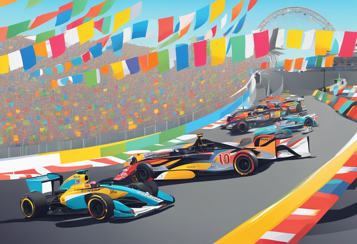 Long Beach Grand Prix: A Comprehensive Guide to the Iconic Race Event Cars racing around the Long Beach Grand Prix track, surrounded by cheering spectators and colorful banners