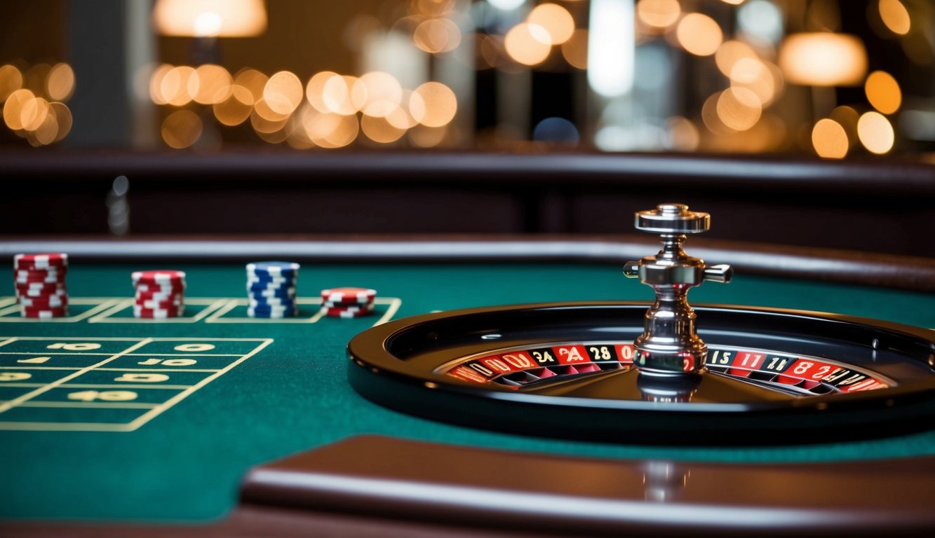 Meja taruhan roulette minimalis dengan chip dan roda