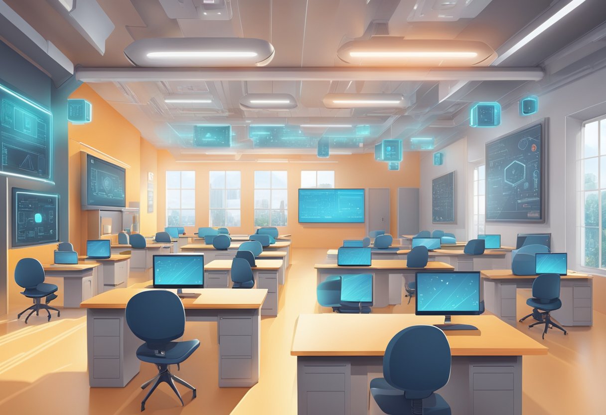 Educational Data Security: The Role of AI in Safeguarding Student Information Data security,AI tool,student data LearningMole Data security: A futuristic classroom with AI-powered security systems and data encryption technology