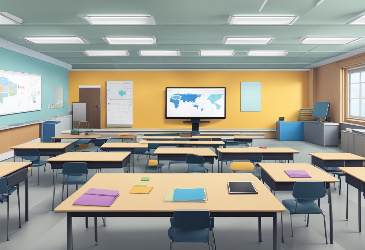 The Impact of Artificial Intelligence on Traditional Teaching Methods Artificial Intelligence,Education LearningMole Artificial Intelligence: A classroom setting with a mix of traditional teaching tools and modern AI technology, such as smart boards or virtual reality headsets, coexisting in the same space