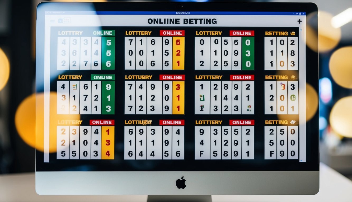 Sebuah layar komputer menampilkan berbagai nomor lotere dan opsi untuk taruhan online