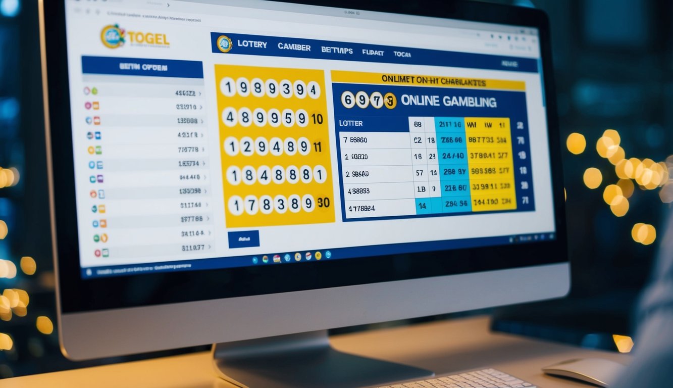 Sebuah layar komputer dengan berbagai nomor lotere dan opsi taruhan yang ditampilkan di situs web untuk perjudian togel online