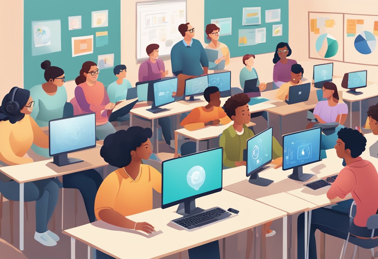 AI technologies: A group of educators engage with AI technology in a classroom setting, exploring its potential applications in special education