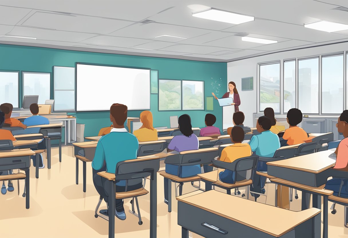 AI and Teacher Professional Development: New Opportunities for Expanding Classroom Excellence professional development,teachers LearningMole A classroom setting with AI technology assisting teachers in professional development