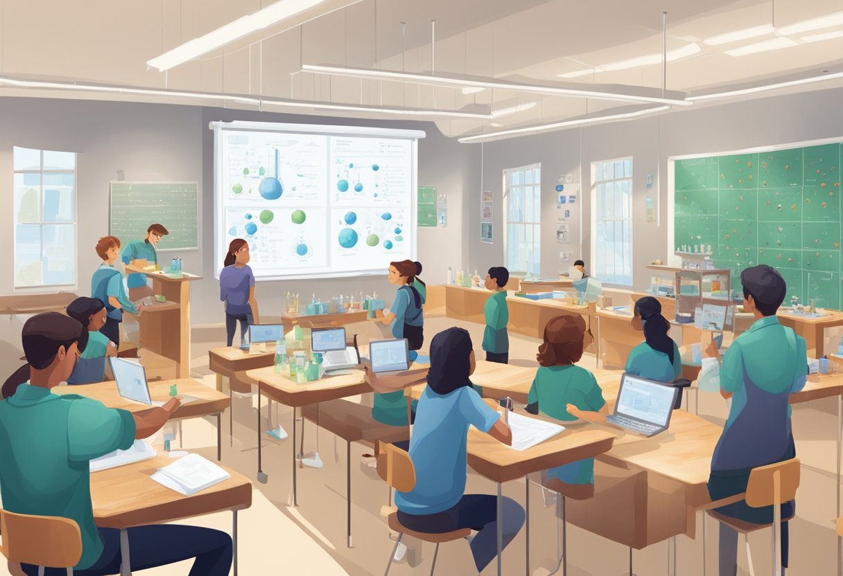 Top 10 Classroom Activities for Teaching Biology: Engaging Ways to Bring Science to Life Biology LearningMole Biology: A classroom with students conducting experiments, models of cells, and charts of biochemical processes displayed on the walls