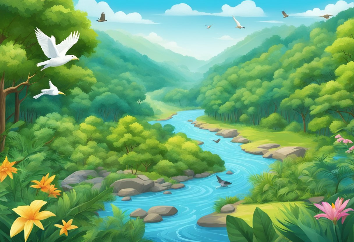 Exploring New Trends in Biology Education: Innovations Shaping the Classroom Experience Biology Education,Biology LearningMole Biology Education: A lush forest with diverse plant and animal life, a flowing river, and a clear blue sky with birds flying overhead